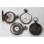 A silver cased keyless wind half-hunting cased gentleman's pocket watch with a jewelled lever