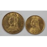 A Victoria Jubilee Head sovereign and half-sovereign, both 1887.Buyer’s Premium 29.4% (including VAT