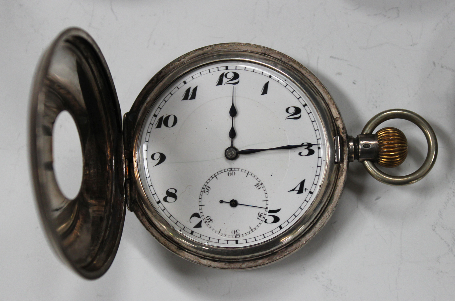 A silver cased keyless wind half-hunting cased gentleman's pocket watch with a jewelled lever - Image 6 of 6