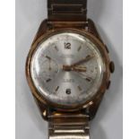 A Desotos gilt metal fronted and steel backed gentleman's chronograph wristwatch, the signed
