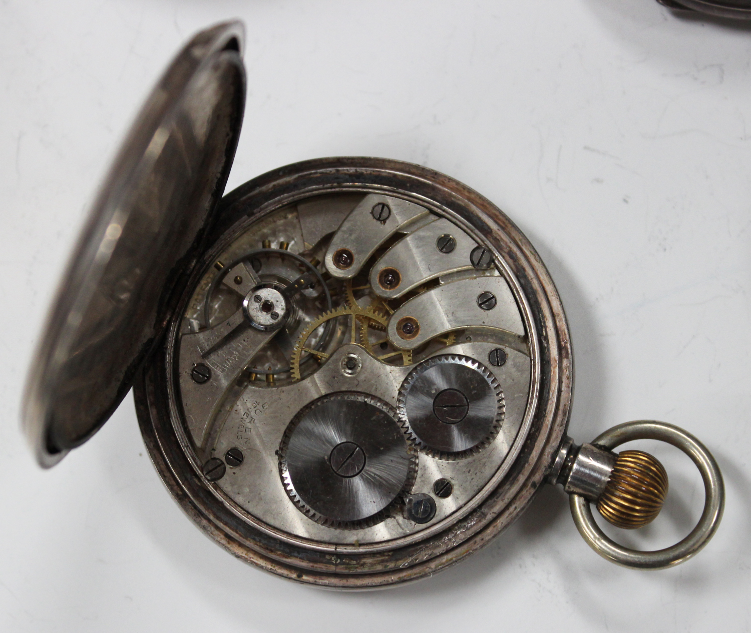 A silver cased keyless wind half-hunting cased gentleman's pocket watch with a jewelled lever - Image 5 of 6