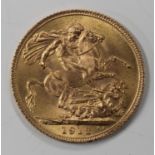 A George V sovereign 1912.Buyer’s Premium 29.4% (including VAT @ 20%) of the hammer price. Lots