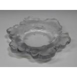 A Lalique Capucines pattern frosted and clear glass bowl, post-1945, the rim moulded with leaves,