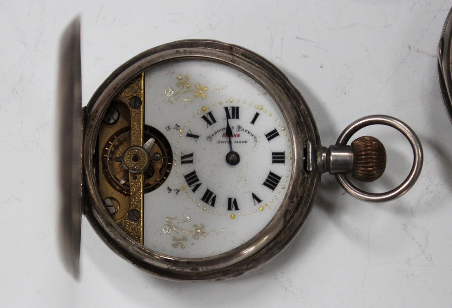 A silver cased keyless wind half-hunting cased gentleman's pocket watch with a jewelled lever - Image 4 of 6