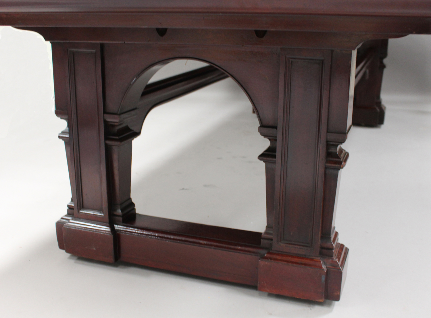 A large late Victorian mahogany library table, the moulded top inset with gilt-tooled green leather, - Image 2 of 3