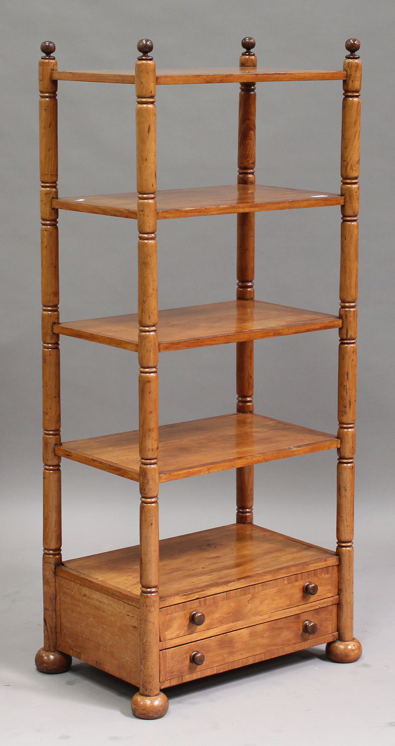 A 19th century Continental fruitwood whatnot with crossbanded decoration, fitted with five shelves