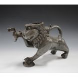 A Continental pewter aquamanile, possibly 17th century German, modelled as a lion with one raised