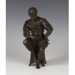 Jean-Jules Salmson - a late 19th century French brown patinated cast bronze figure of a seated