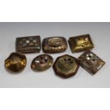 A group of seven 18th and 19th century Dutch brass snuff boxes, mostly with engraved and mother-of-