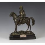 Jules-Edmond Masson - a late 19th/early 20th century green patinated cast bronze equestrian figure