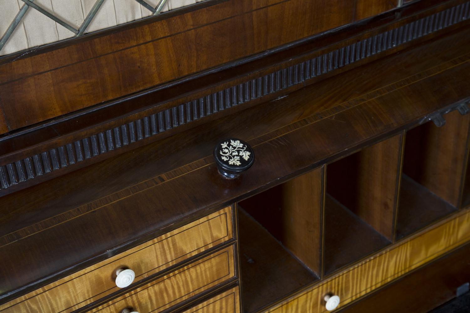 A mid-Victorian Gothic Revival mahogany roll-top bureau bookcase with overall ebony stringing and - Image 4 of 4