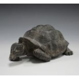 A 20th century green patinated cast bronze model of a tortoise, length 18cm.Buyer’s Premium 29.4% (