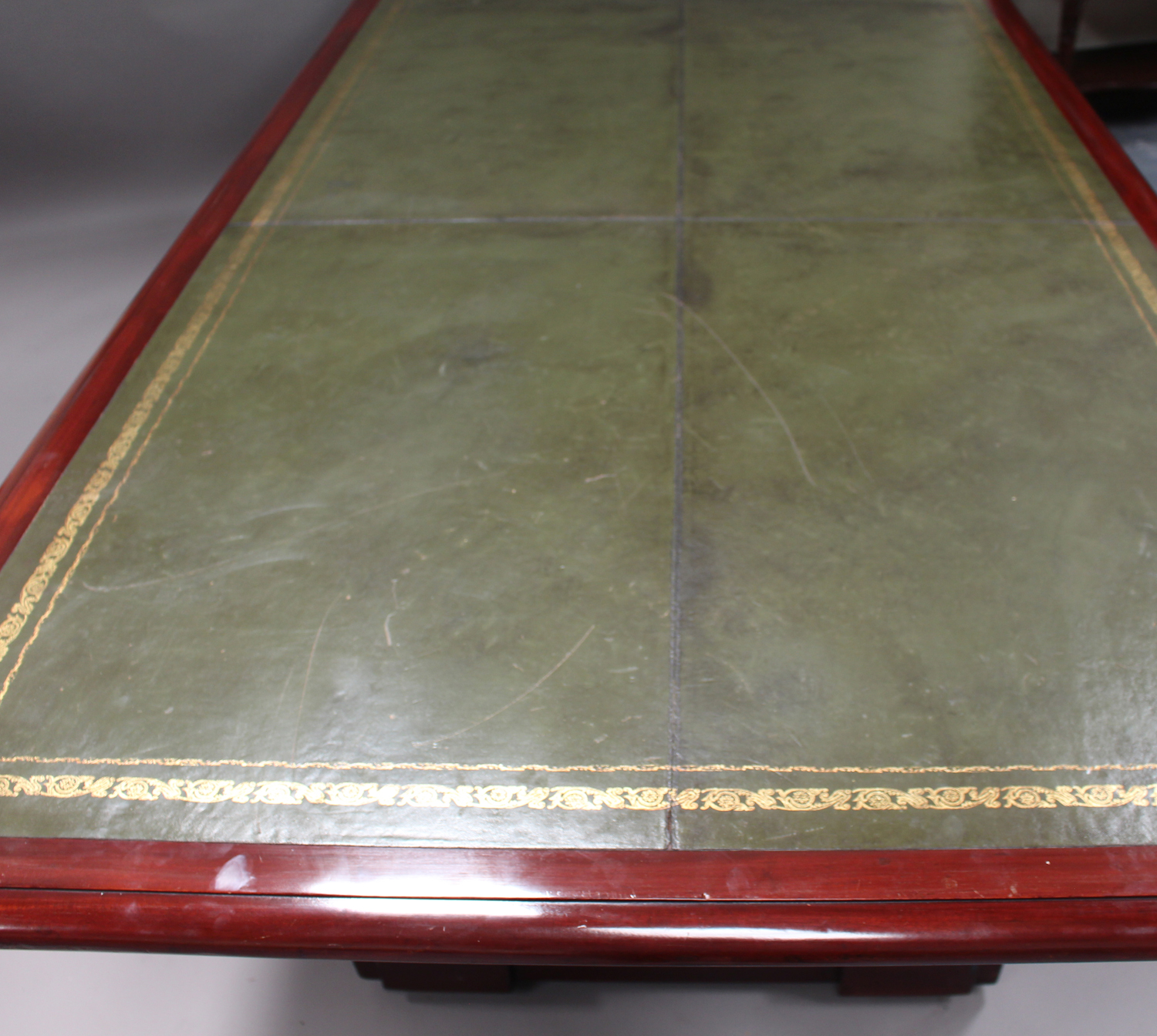 A large late Victorian mahogany library table, the moulded top inset with gilt-tooled green leather, - Image 3 of 3