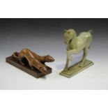 George Taylor - 'Running Stoats', a carved ash model of two stoats, the base bearing 'Society of