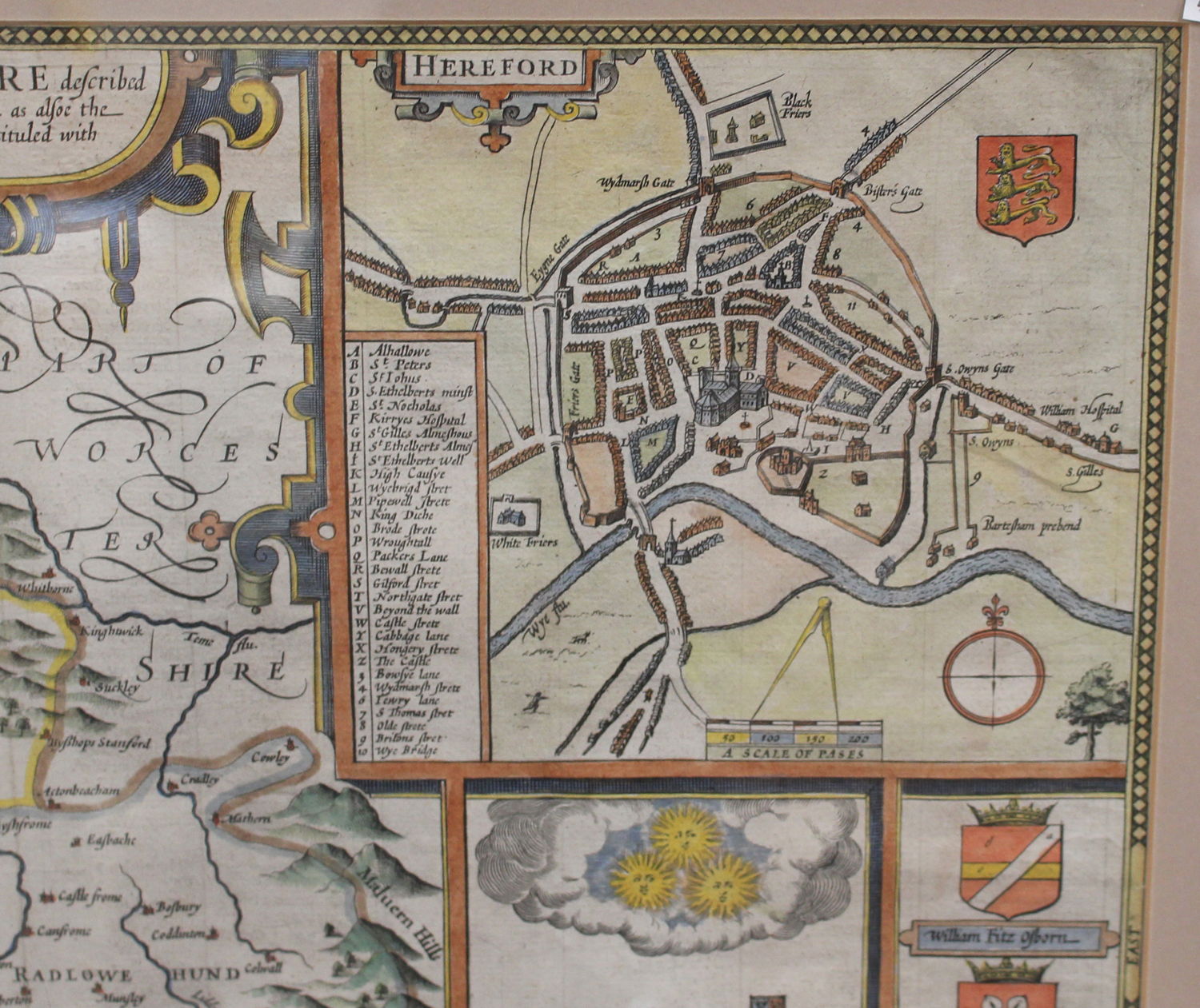 John Speed - 'Herefordshire Described' (Map of the County), 17th century engraving with later hand- - Image 6 of 6