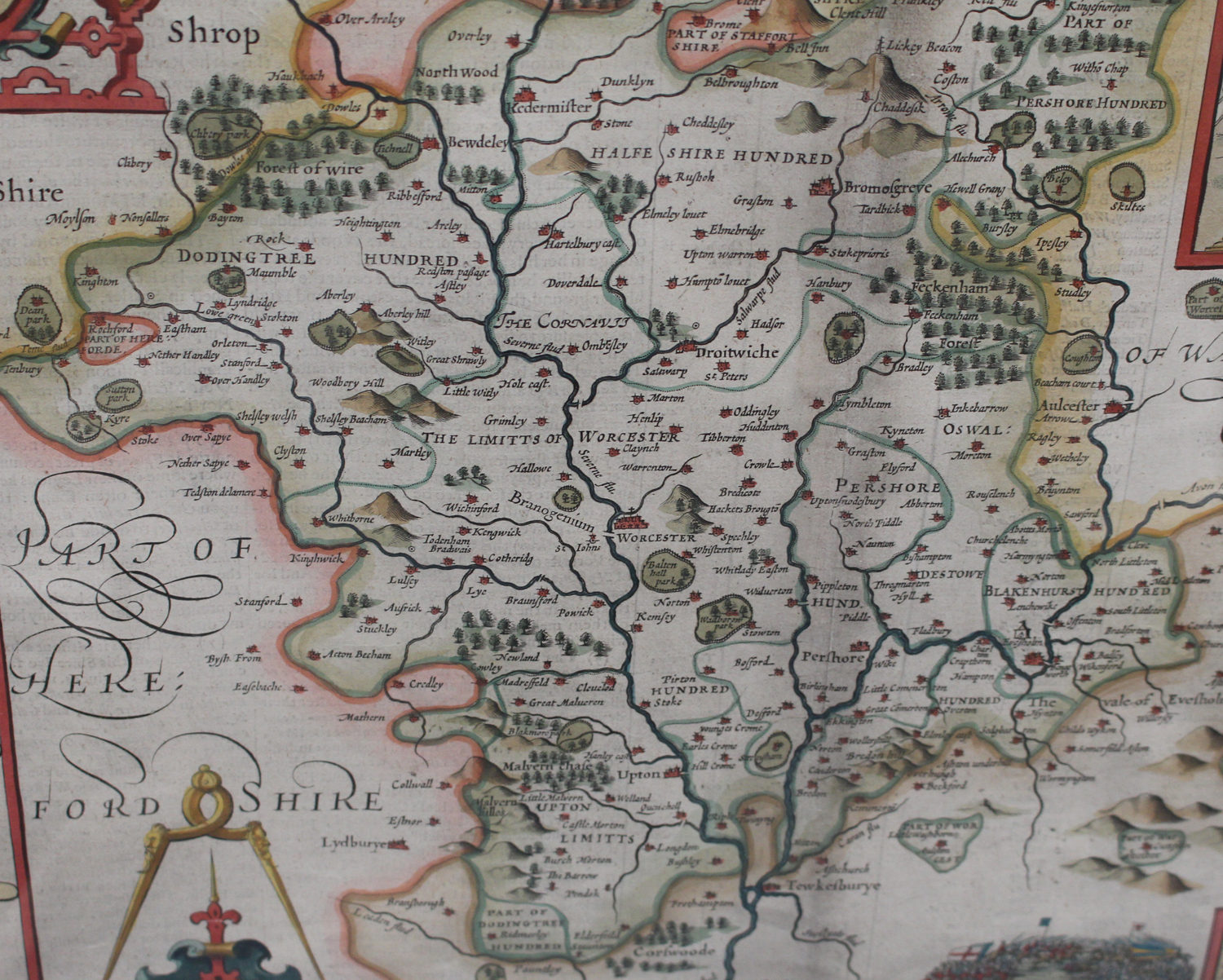 John Speed - 'Worcestershire Described' (Map of the County), 17th century engraving with later - Image 3 of 6