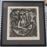 Juliette Goddard - Nude in a Landscape, 20th century etching with monotype, signed and inscribed '