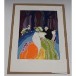 Endré [Andrea] de Passano - The Duel, early 20th century print coloured in pochoir, 46.5cm x 32.5cm,