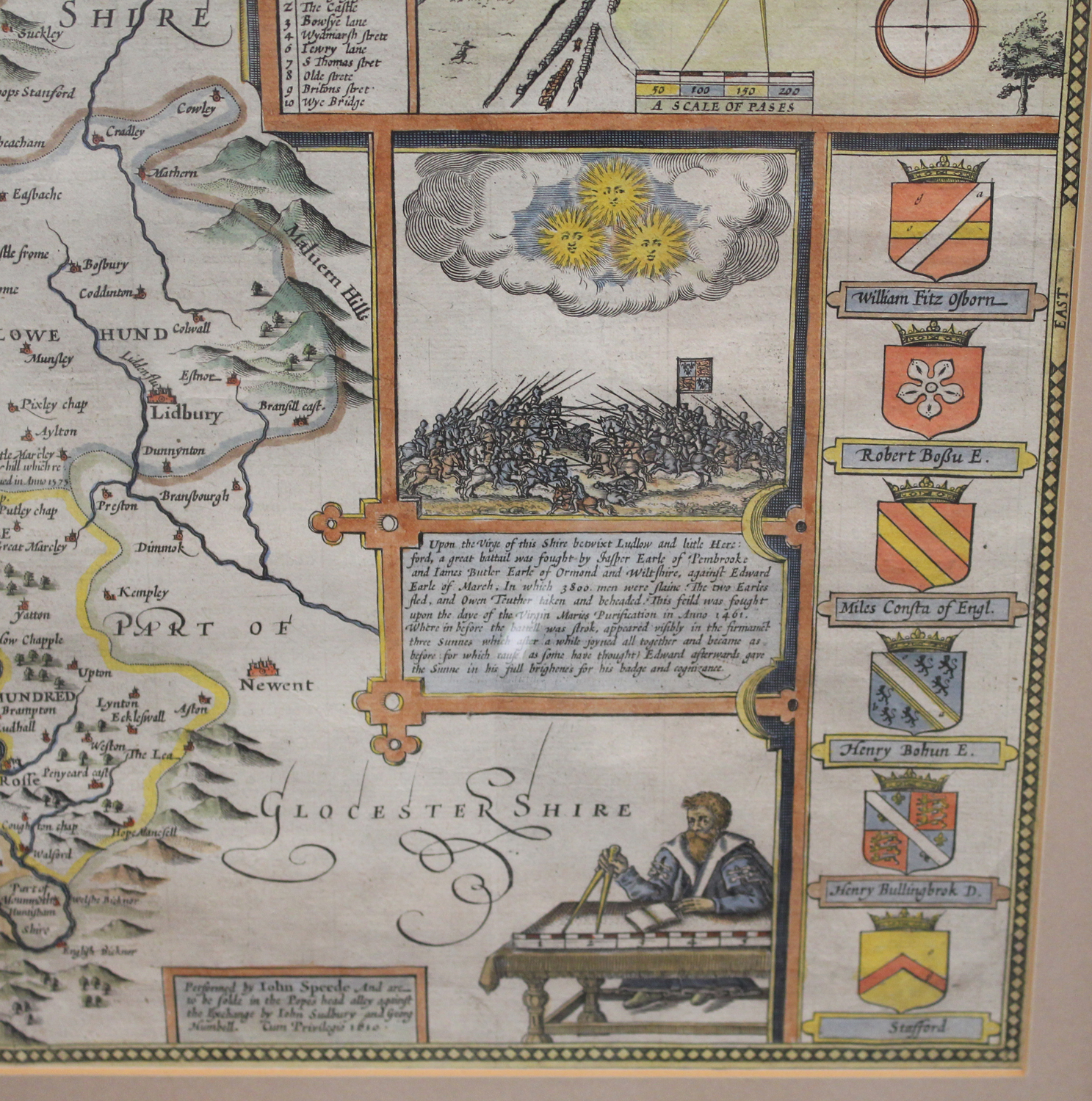 John Speed - 'Herefordshire Described' (Map of the County), 17th century engraving with later hand- - Image 5 of 6
