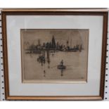 Frank Henry Mason - 'Morning Market, N. Shields', early 20th century etching, signed and titled in