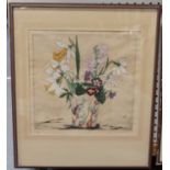 Elyse Ashe Lord - Spring Flowers in a Chinese Vase, early 20th century etching with hand-