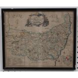 Richard Blome - 'A Mapp of the County of Suffolk', early 18th Century engraving with later hand-