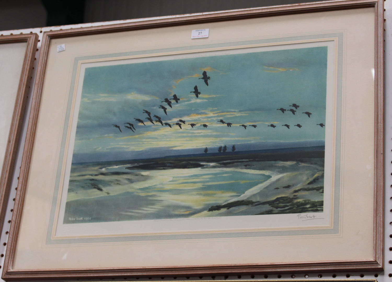 Peter Scott - 'The Wash at Dawn, Pinkfeet', colour print, signed in pencil recto, titled label