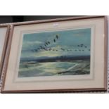 Peter Scott - 'The Wash at Dawn, Pinkfeet', colour print, signed in pencil recto, titled label