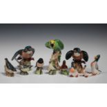 Eleven Beswick models of birds, including two Kingfisher, No. 2371, Parakeet, No. 930, and three