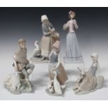 Five Lladro porcelain figures, comprising Little Shepherd, model No. 4817, Shepherdess with Dove,