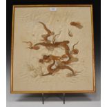 A Chinese silk embroidered rectangular panel, 20th century, worked in brown and cream threads