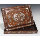 A Chinese hardwood and mother-of-pearl inlaid rectangular box and cover, mid to late 19th century,