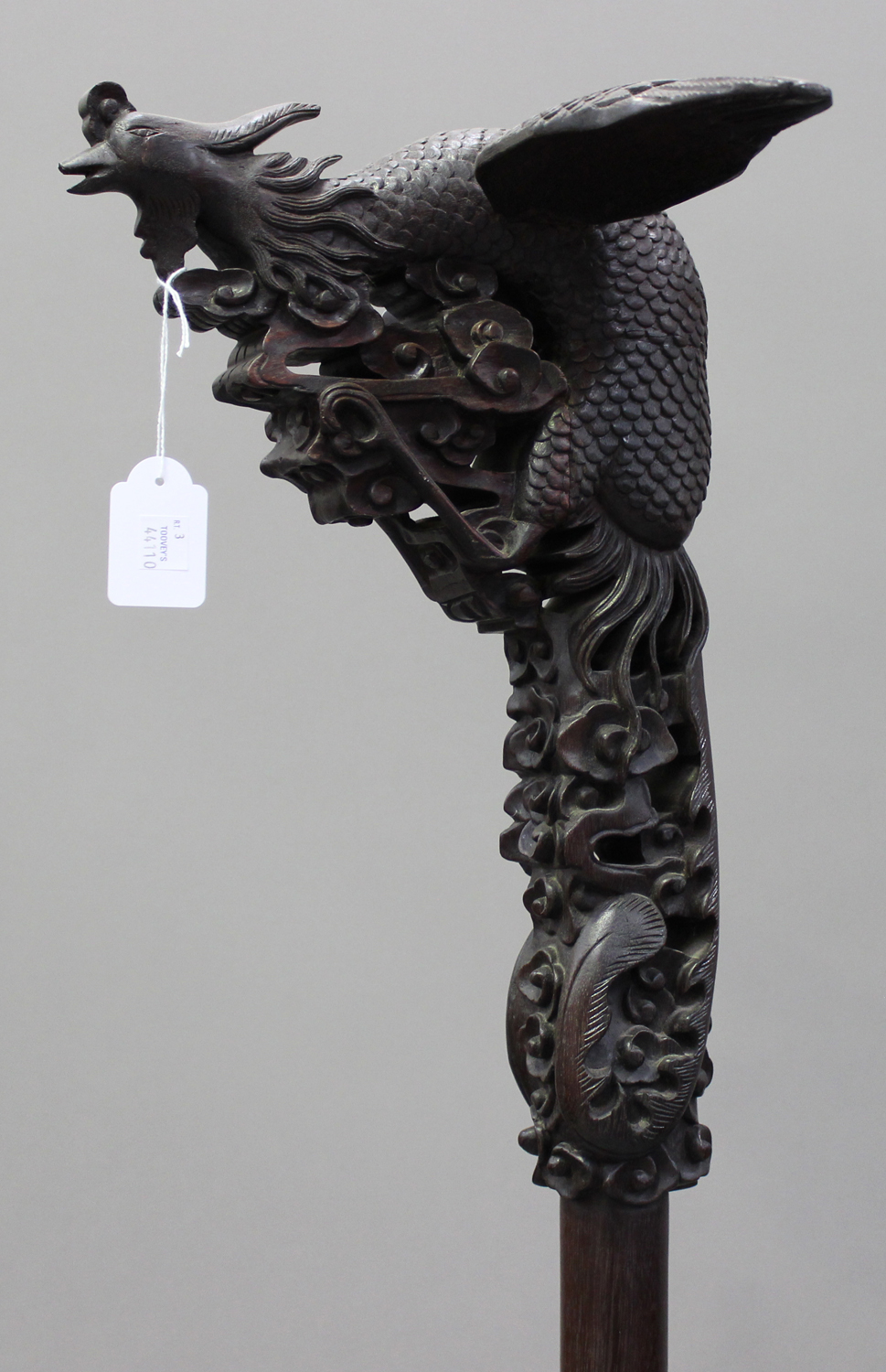 A Chinese hardwood lantern stand, Qianlong style but 20th century, the turned column surmounted with - Image 4 of 6
