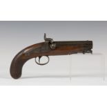 An early 19th century 24 bore percussion pistol by Williams, London, with octagonal barrel, barrel