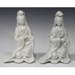 Two Chinese blanc-de-Chine porcelain figures of Guanyin, Kangxi period, each modelled in a seated