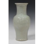 A Chinese celadon crackle glazed porcelain vase, late Qing dynasty, of baluster form with flared
