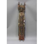 A South East Asian polychrome painted and carved wood flatback temple figure, probably 20th century,