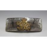 A Victorian officer's cross-belt pouch front plate, the silver rectangular plate engraved with a