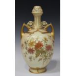 A Royal Worcester porcelain Persian style blush ivory ground vase, circa 1893, the ovoid body