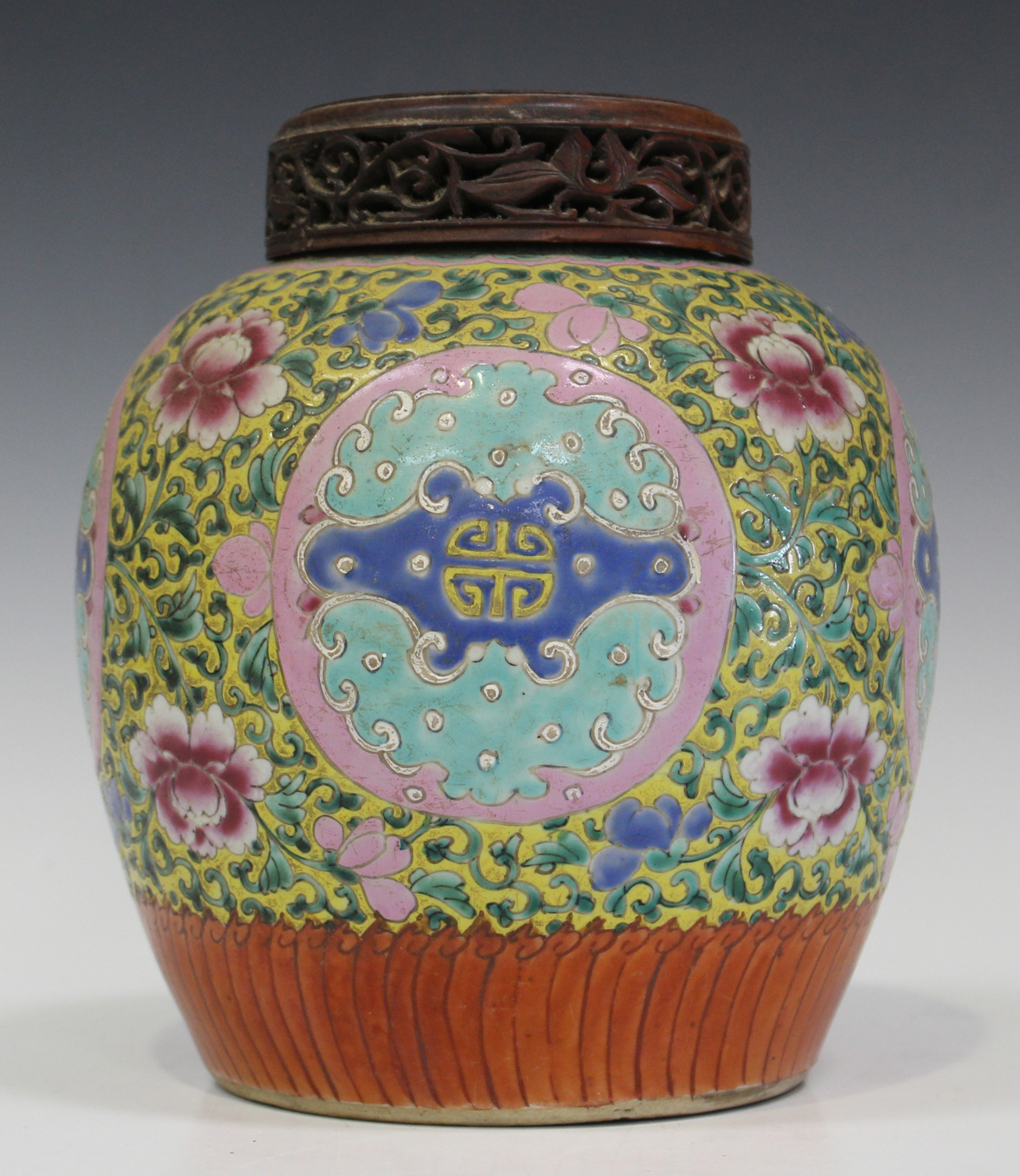 A Straits Chinese Peranakan or Baba-Nyonya famille rose enamelled porcelain ovoid ginger jar, 19th