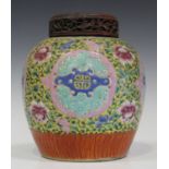 A Straits Chinese Peranakan or Baba-Nyonya famille rose enamelled porcelain ovoid ginger jar, 19th