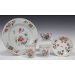 A small group of Chinese famille rose export porcelain, 18th century, comprising a rare saucer,