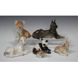 Six Lomonosov Russian porcelain models of animals, including a panda, horse, zebra and dog, together