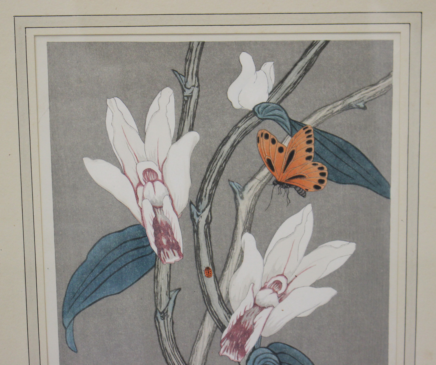 Yoshijiro Urushibara (1888-1953) - a Japanese polychrome woodblock print depicting a butterfly, - Image 4 of 4