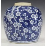 A Chinese blue and white porcelain ginger jar, late 19th/early 20th century, of stout ovoid form,