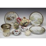 A group of Japanese pottery, mostly 19th century, including a Tamayama Kyoto earthenware bowl, Meiji