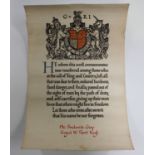 A First World War memorial scroll to 'Pte. Frederick Crisp, Royal W. Kent Regt.'. Note: Private F.