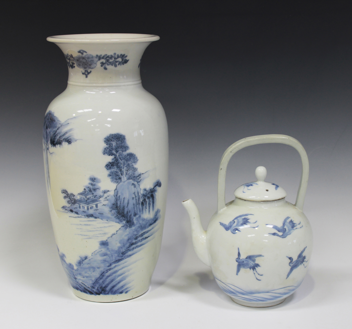 A Japanese Hirado blue and white porcelain vase, late Edo period, the shouldered tapering body and