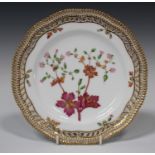 A Royal Copenhagen porcelain Flora Danica botanical cabinet plate, late 19th century, painted with a