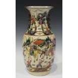 A Chinese famille verte enamelled crackle glazed porcelain vase, early 20th century, the ovoid